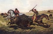 Tait Arthur Fitzwilliam Life on the Prairie-The Buffalo Hunt oil painting on canvas